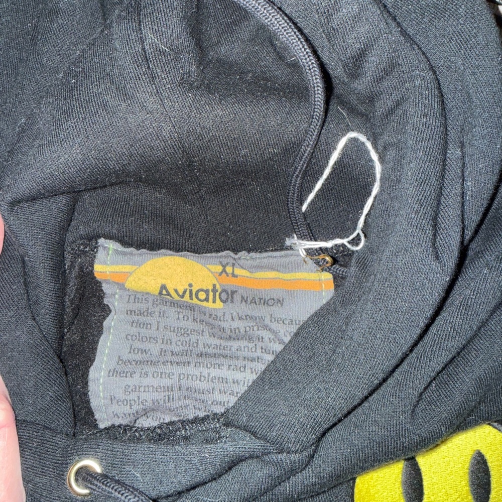 NWT Aviator Nation Black Hoodie set size XL with smiley yellow detail. - Picture 3 of 9